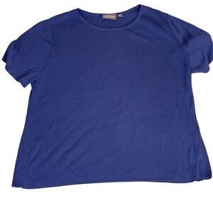 Croft & Barrow Ribbed Knit Top Short Sleeve Casual Periwinkle 1X
